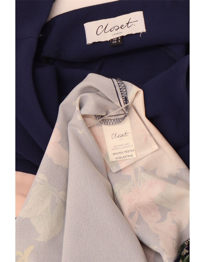 ШКАФ Женское облегающее платье без рукавов UK 8 маленькое темно-синее с цветочным принтом