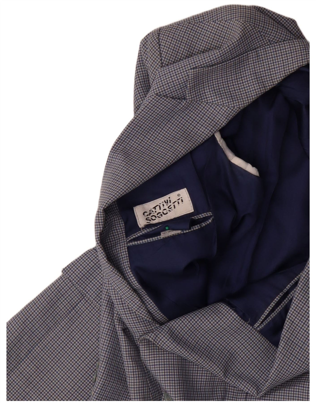 Мужской пиджак VINTAGE на 2 пуговицах IT 50, большая синяя клетка, шерстяной