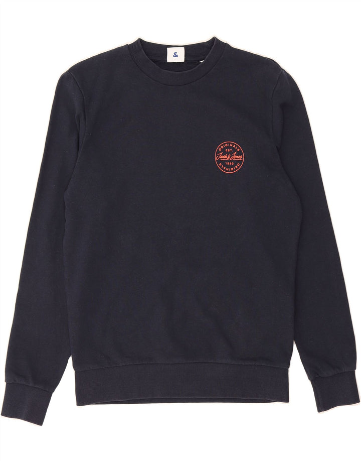 JACK & JONES Mens Sweatshirt Jumper Small Navy Blue Cotton Vintage Jack & Jones and Second-Hand Jack & Jones from Messina Hembry 