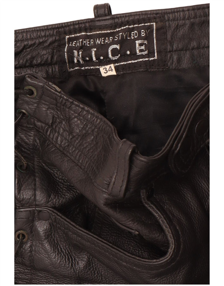 ВИНТАЖНЫЕ мужские кожаные брюки W34 L30 черные