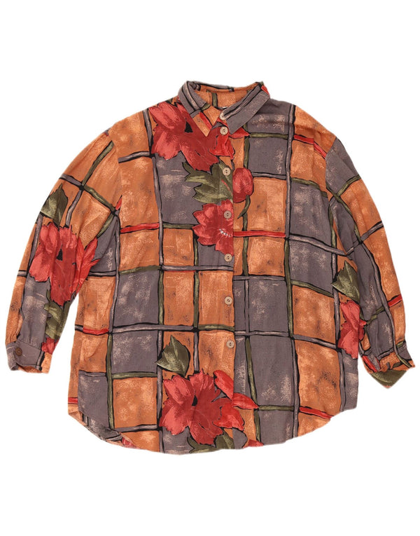 Винтажная женская блузка-рубашка UK 22 3XL, разноцветная вискоза с цветочным принтом