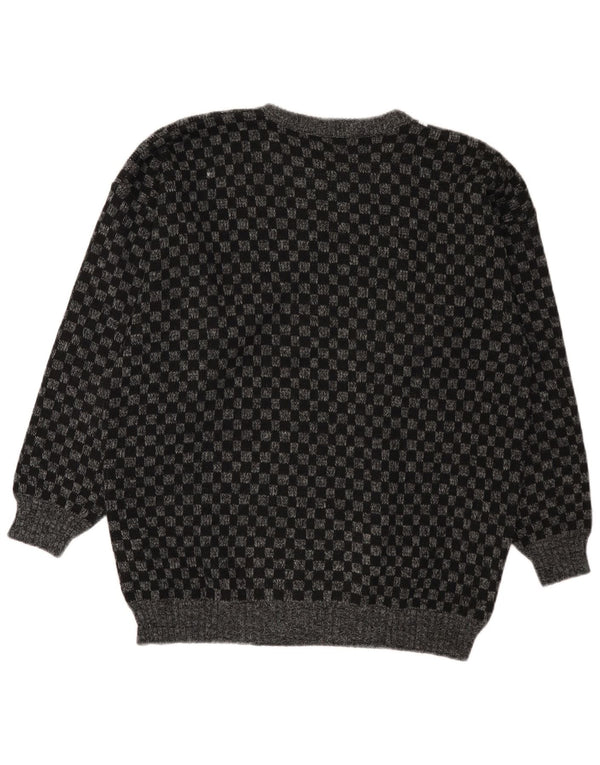 Vintage Mens Crew Neck Jumper Sweater XL Grey Geometric Acrylic
