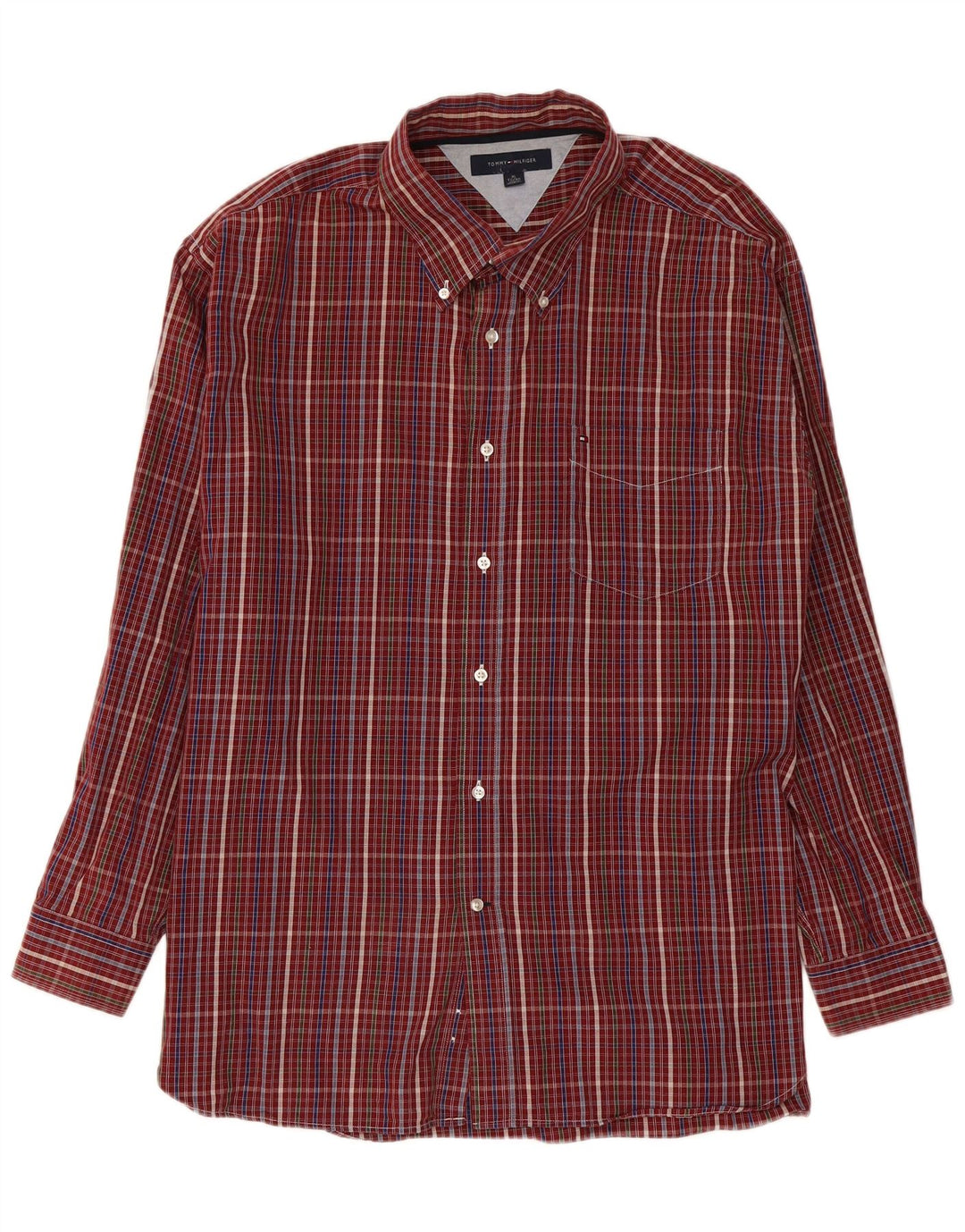 TOMMY HILFIGER Mens Shirt XL Burgundy Check Cotton