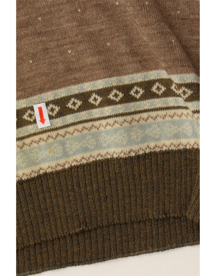 SETBALL Mens Polo Neck Jumper Sweater IT 50 Medium Brown Fair Isle Vintage Setball and Second-Hand Setball from Messina Hembry 
