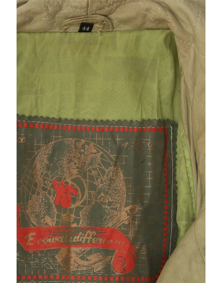 Винтажное женское кожаное пальто оверсайз EU 44 XL, зеленое кожаное