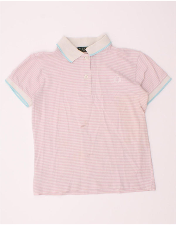 Рубашка-поло Fred Perry для девочек 12–13 лет, розовая в тонкую полоску