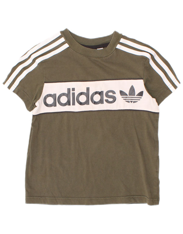 Футболка Adidas с рисунком для мальчиков, топ 5–6 лет, цвет хаки, хлопок с цветными блоками