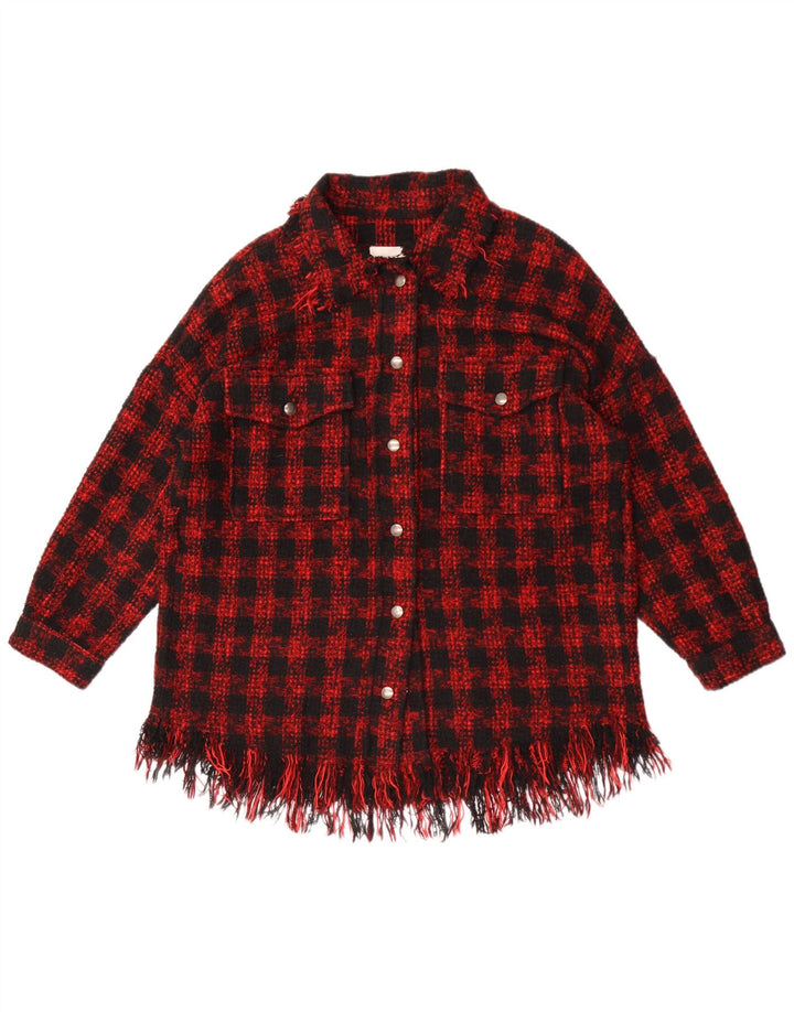 Женская верхняя рубашка Zara Oversized Shirt UK 14, средний красный акрил с узором «гусиные лапки»