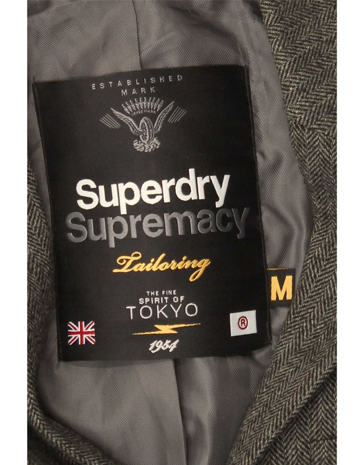 Мужской пиджак на 2 пуговицах Superdry UK 38, средний серый с рисунком «елочка»