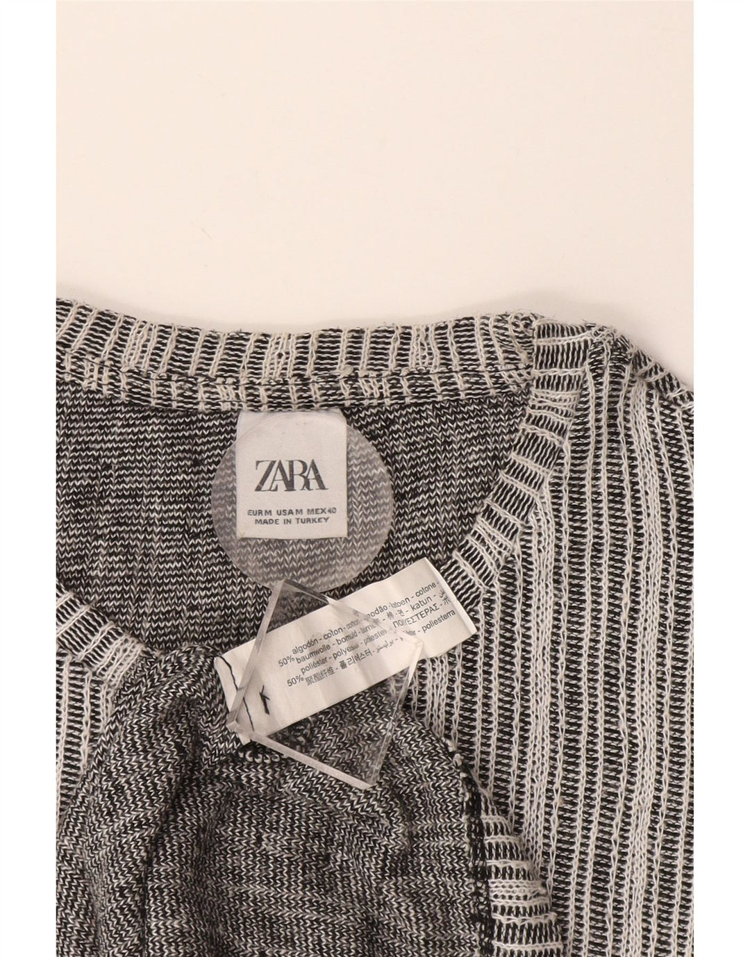 Zara Мужская футболка из хлопка среднего серого цвета в полоску