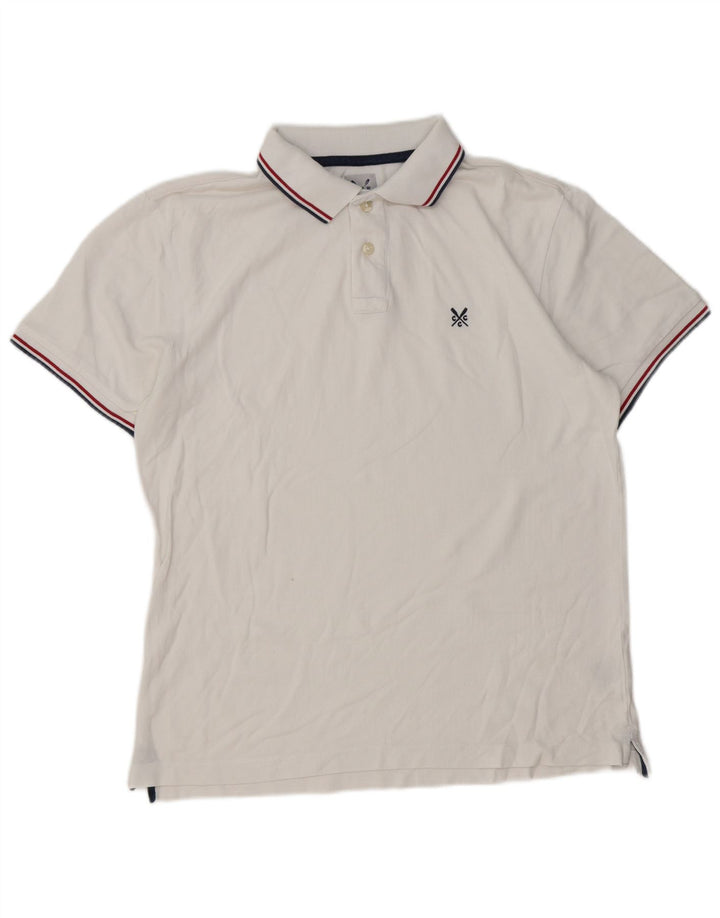 Crew Clothing Мужская рубашка поло среднего размера из белого хлопка