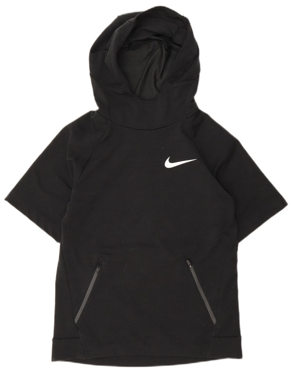 Женский джемпер с капюшоном с короткими рукавами Nike Dri Fit UK 14, большой черный полиэстер