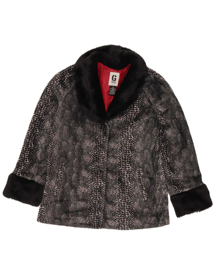 Guess Женская куртка из искусственного меха UK 14 Средне-серый полиэстер с животным принтом