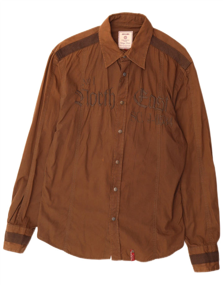 Мужская рубашка с рисунком Jack & Jones, большой размер, коричневый хлопок