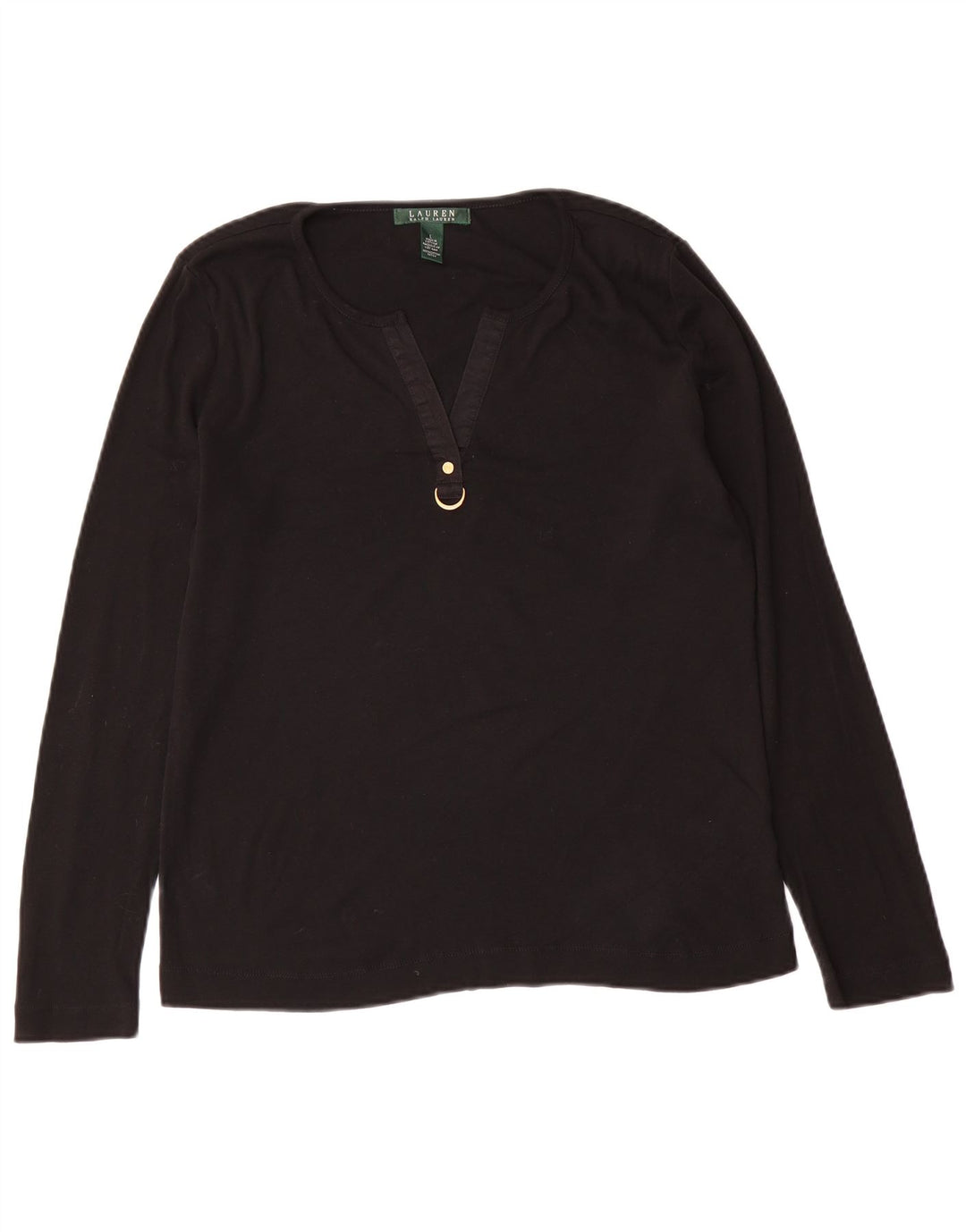 RALPH LAUREN Женский топ с длинным рукавом UK 16, большой черный хлопок