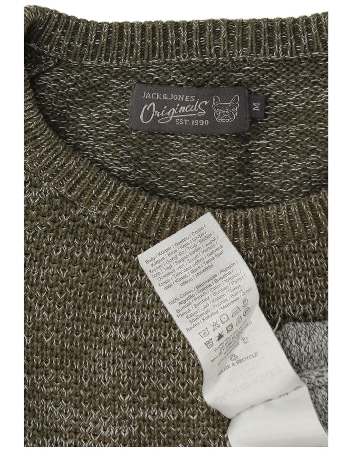 Мужской джемпер с круглым вырезом Jack & Jones, хлопковый свитер среднего цвета хаки с цветными блоками