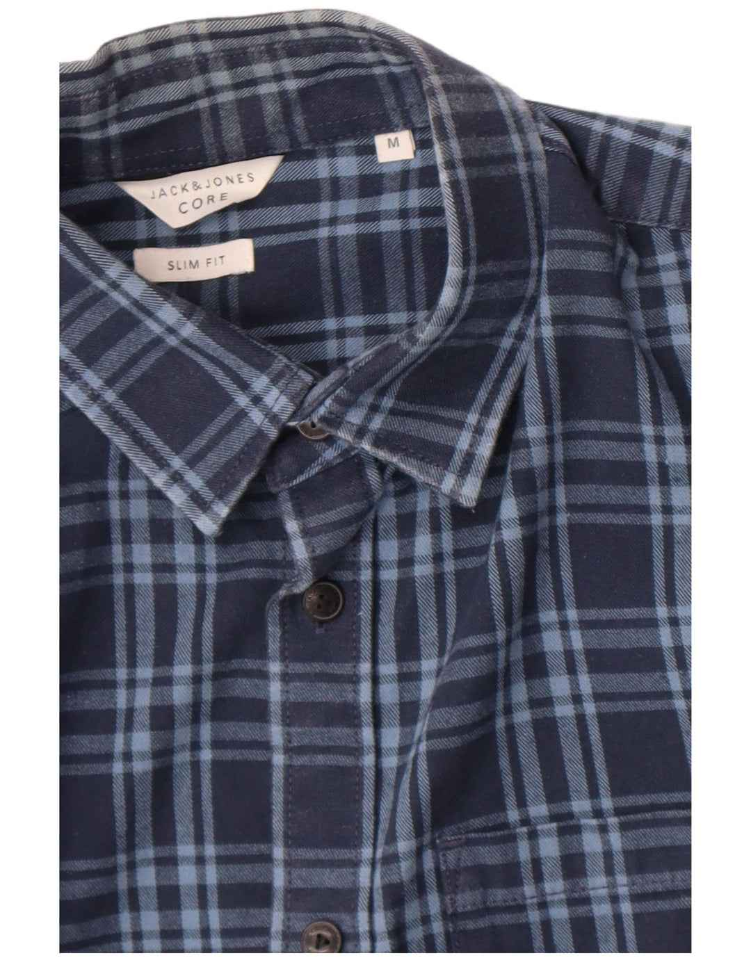 Мужская фланелевая рубашка приталенного кроя Jack & Jones среднего темно-синего цвета в клетку