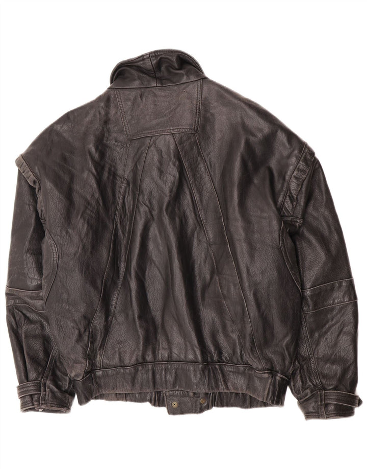 Винтажная женская кожаная куртка IT 52 2XL Черная кожа