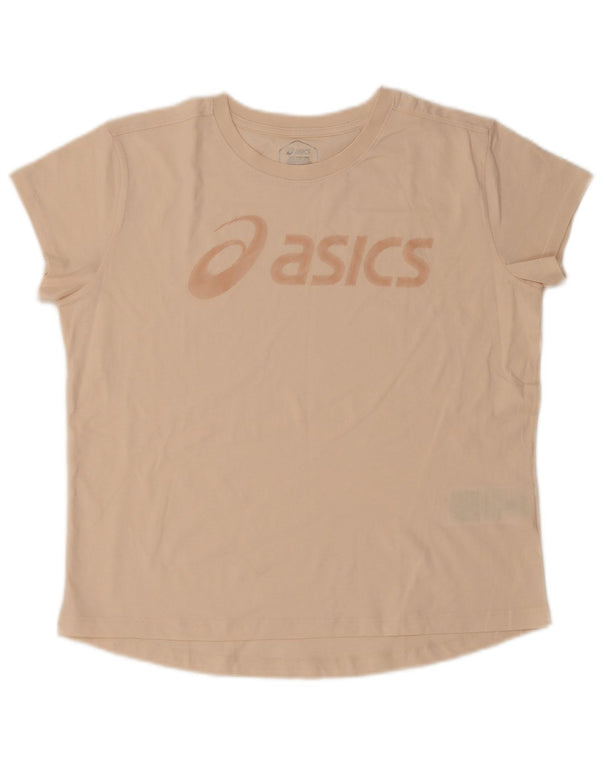 Женская футболка с рисунком Asics Top UK 16, большой размер, бежевый хлопок