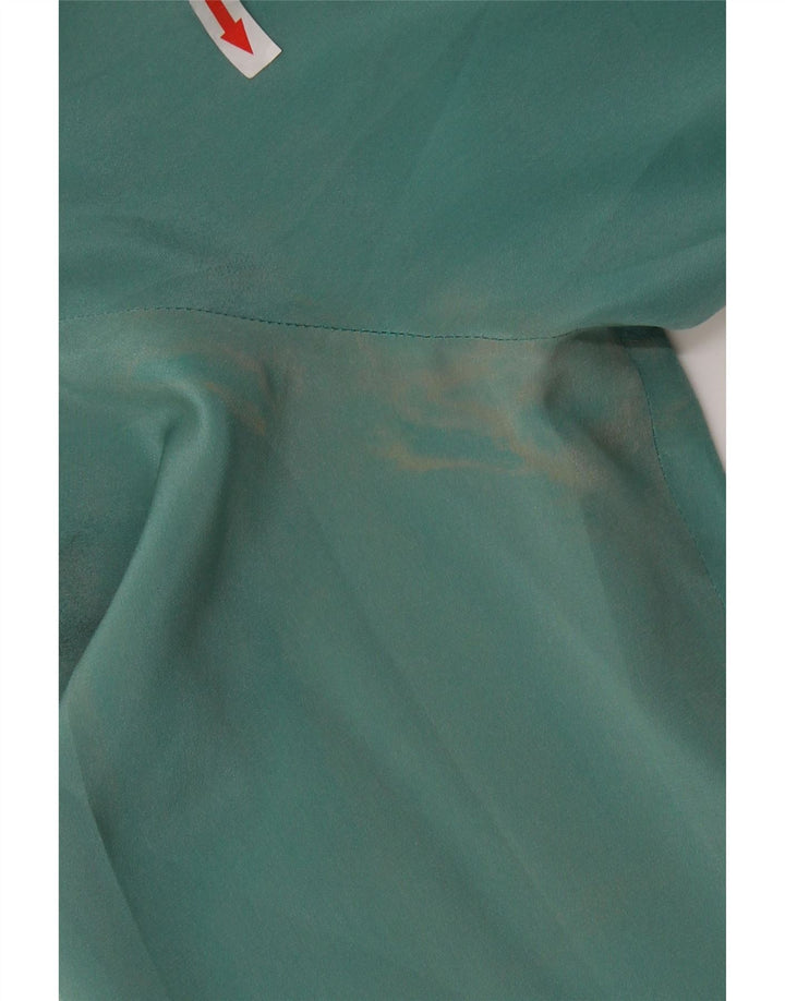 ВИНТАЖНАЯ женская блузка с длинными рукавами и завязками спереди, Великобритания, 16, большой зеленый шелк