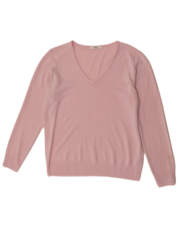 Marks & Spencer Womens V-Neck Jumper Sweater UK 12 Medium Pink Acrylic