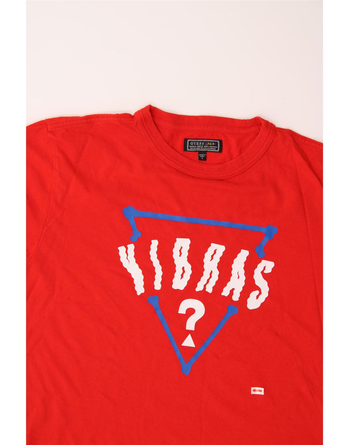 GUESS Mens Graphic T-Shirt Top Small Red Cotton Vintage Guess and Second-Hand Guess from Messina Hembry 