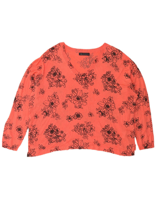 Marks & Spencer Womens V-Neck Jumper Sweater UK 18 XL Pink Floral Acrylic