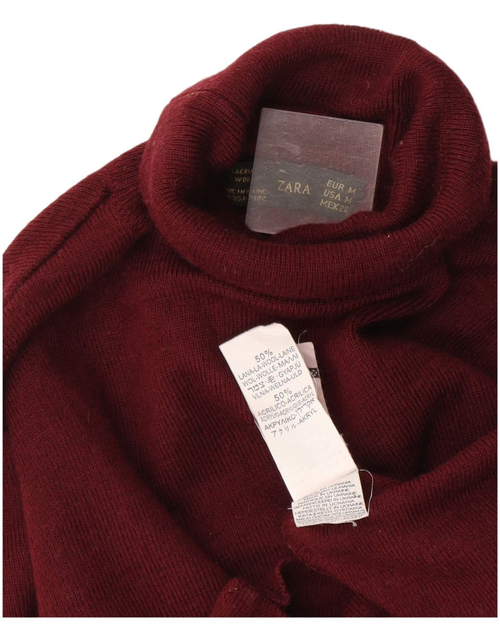 Женский джемпер с высоким воротником Zara UK 12, средний бордовый шерстяной свитер