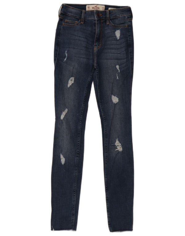 Женские потертые джинсы скинни Hollister США 00 2XS W23 L28 Синий хлопок