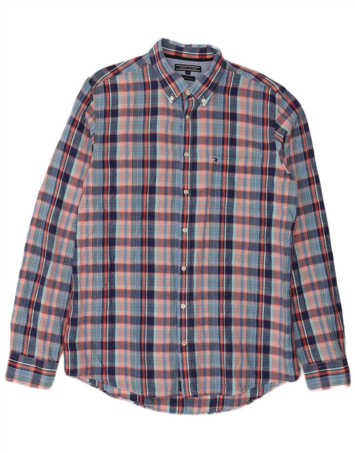 Мужская рубашка Tommy Hilfiger XL, синяя льняная клетка