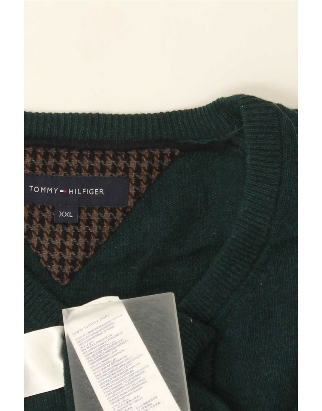 Мужской джемпер с v-образным вырезом Tommy Hilfiger 2XL, зеленая шерсть