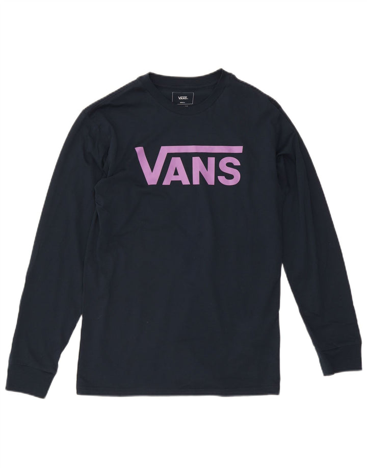 Мужской топ Vans Classic Fit с графическим рисунком, маленький размер, темно-синий, хлопковый, с длинными рукавами