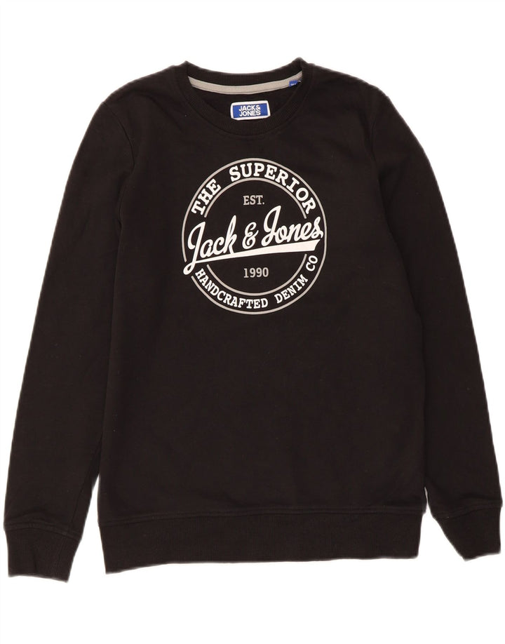 JACK & JONES Boys Graphic Sweatshirt Jumper 13-14 Years Black Polyester Vintage Jack & Jones and Second-Hand Jack & Jones from Messina Hembry 