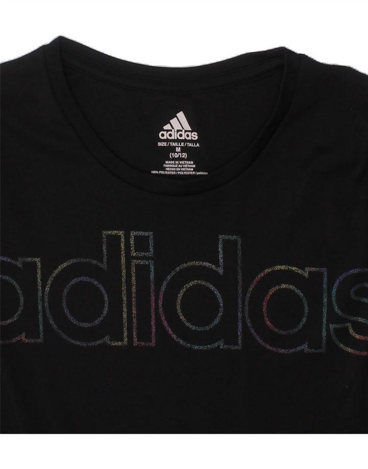 ADIDAS Girls Graphic T-Shirt Top 10-11 Years Medium Black Polyester Vintage Adidas and Second-Hand Adidas from Messina Hembry 