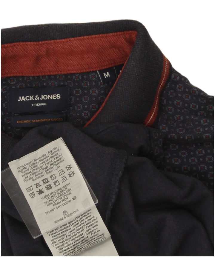 Мужская рубашка-поло премиум-класса JACK & JONES, темно-синяя, хлопковая с геометрическим рисунком