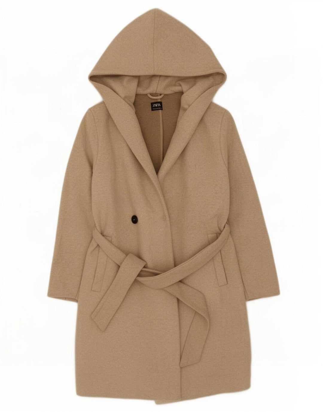 Женское пальто с капюшоном Zara UK 10, маленькое бежевое из полиэстера