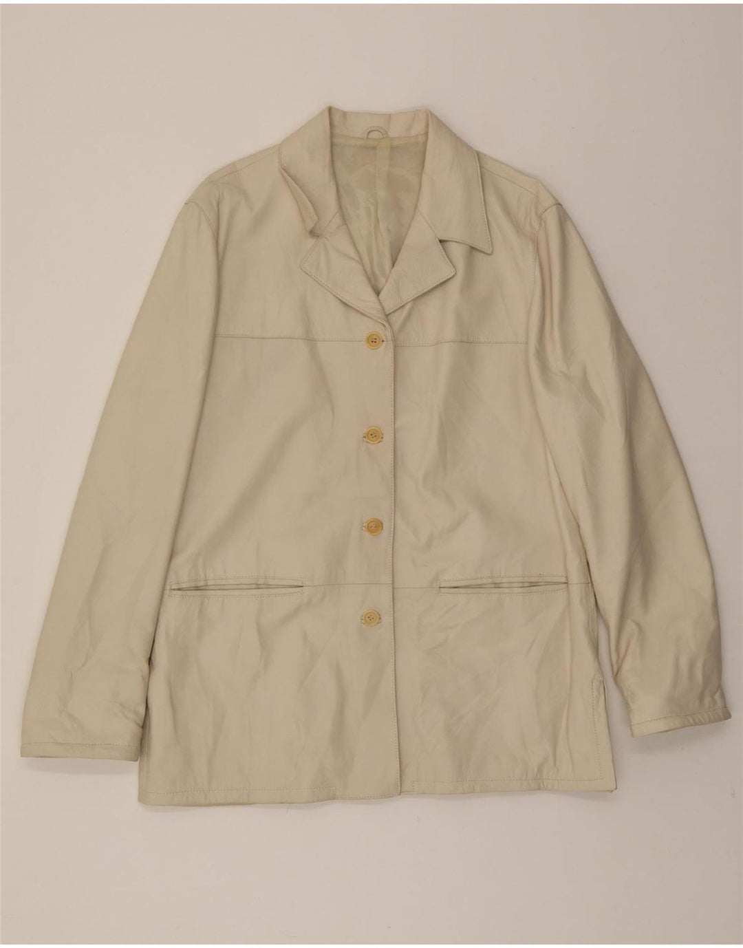 VINTAGE Womens Leather Jacket IT 48 XL Beige Leather Vintage Vintage and Second-Hand Vintage from Messina Hembry 