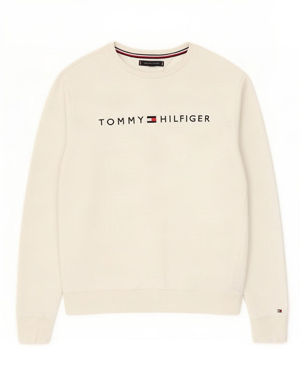 Мужской свитшот с рисунком Tommy Hilfiger, хлопковый джемпер среднего размера белого цвета