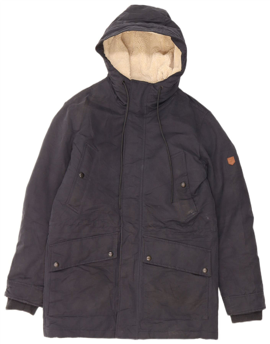 Мужская парка Jack & Jones с капюшоном UK 36, маленькая, темно-синяя, полиэстер