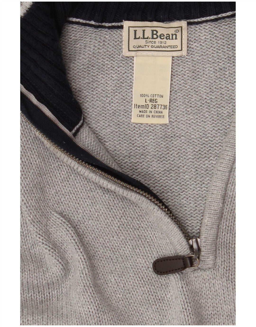 Мужской джемпер с воротником на молнии L.L.BEAN, большой серый хлопковый свитер