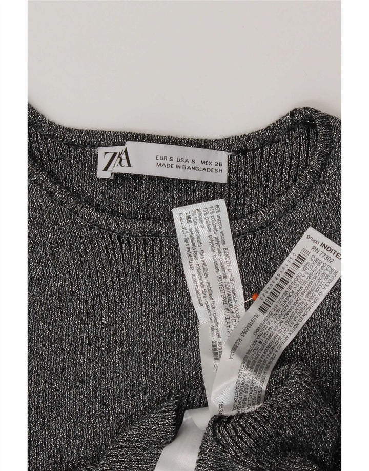 Женская укороченная блузка Zara UK 8, маленькая, вискоза с серебристыми крапинками