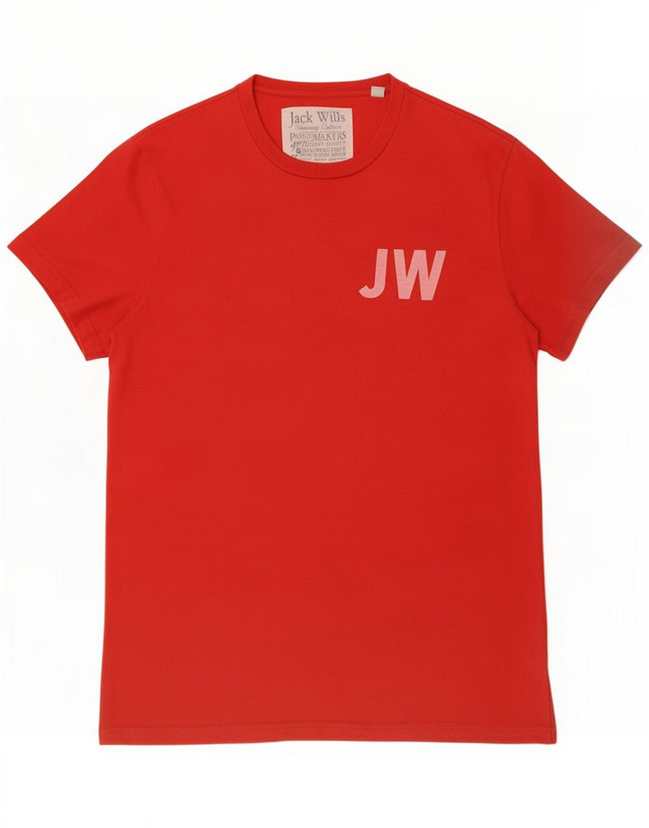 Мужская футболка с рисунком Jack Wills, хлопковый топ среднего красного цвета