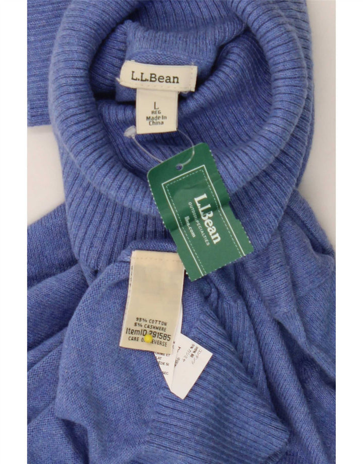 Мужской джемпер с высоким воротником L.L.Bean, большой синий хлопковый свитер