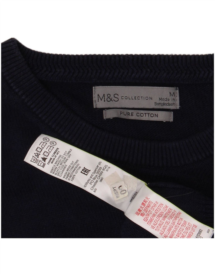 Мужской джемпер с круглым вырезом MARKS & SPENCER, средний темно-синий хлопковый свитер