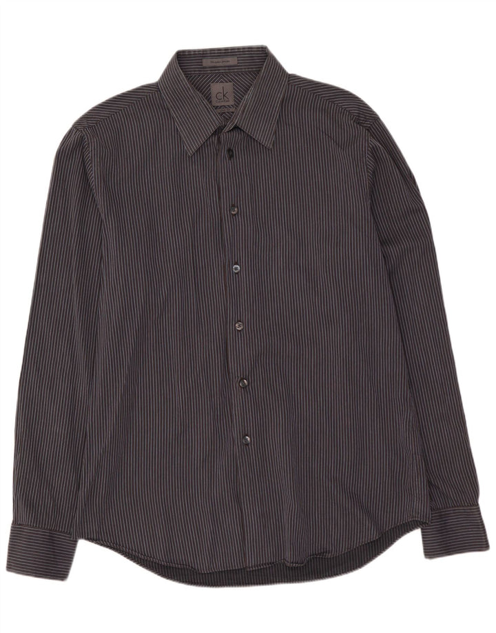 Мужская рубашка приталенного кроя CALVIN KLEIN, размер 41, 16, большая хлопковая серая полоска