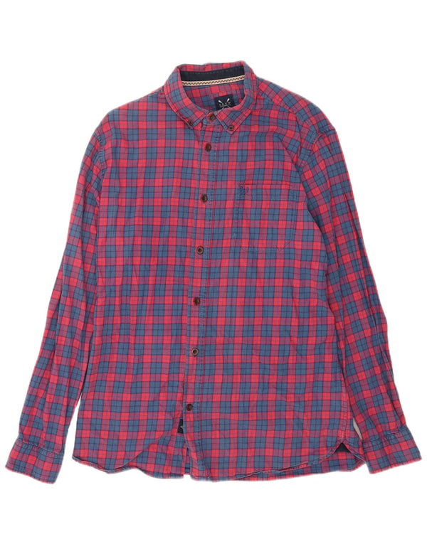 Crew Clothing Мужская приталенная фланелевая рубашка в большую красную клетку из хлопка