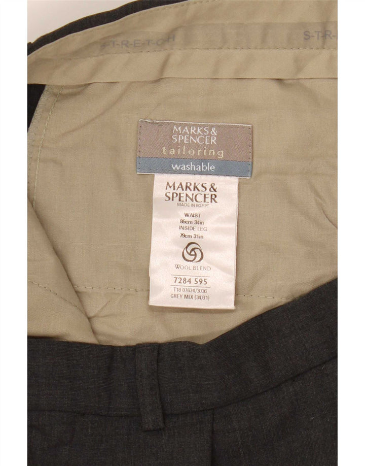 Мужские костюмные брюки Marks & Spencer W34 L28 серого цвета из полиэстера