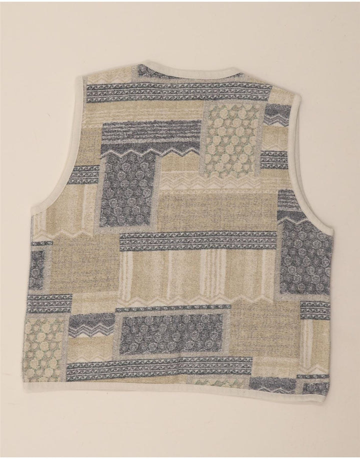 ВИНТАЖНЫЙ женский открытый жилет UK 18 XL, бежевый в стиле пэчворк