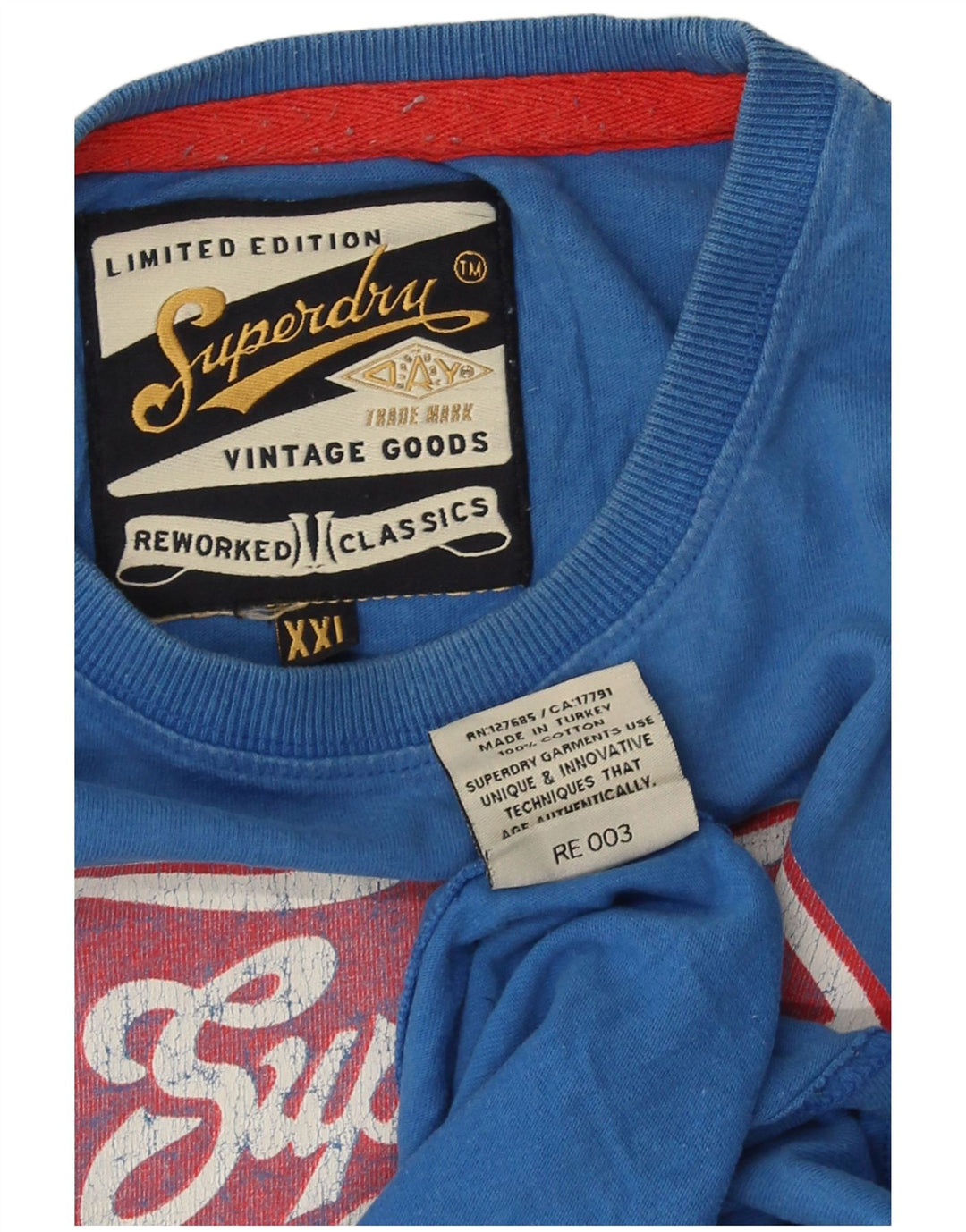 Мужская футболка с рисунком Superdry, 2XL, синяя, хлопок