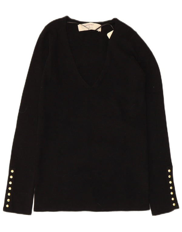 Женский джемпер с v-образным вырезом ZARA UK 12, средний, черный вискоза